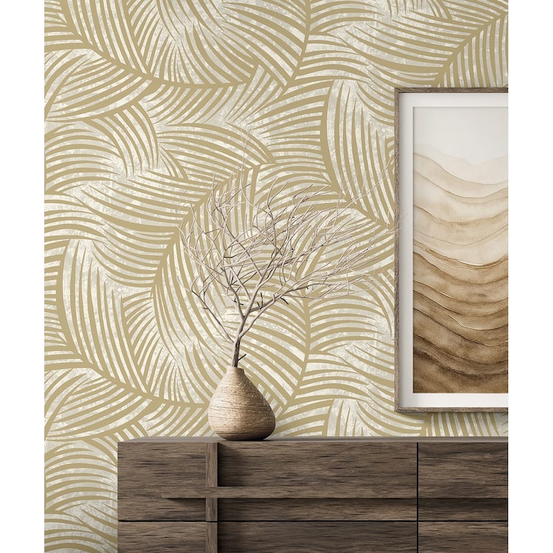 Seabrook Designs Zephyra Palms Glass Beaded Non-Woven Unpasted Wallpaper