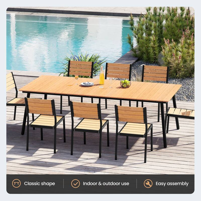 9-Piece Aluminum Outdoor Dining Set with Umbrella Hole and Stackable Chairs