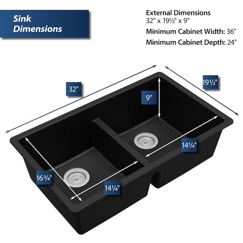 Karran USA QU-810 32" Undermount Double Equal Bowl Quartz/Granite