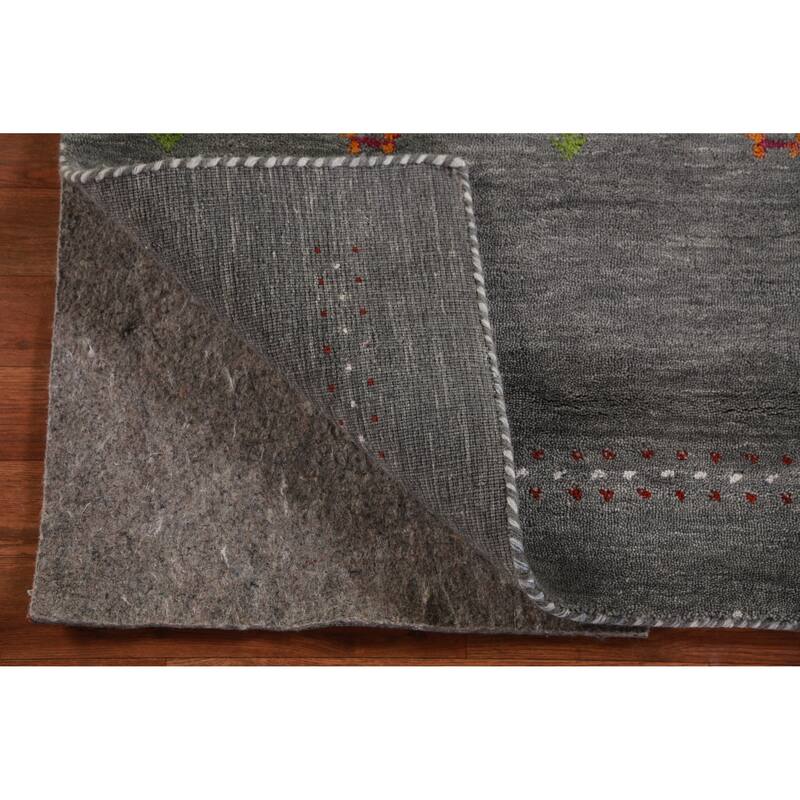 Hand Knotted Oriental 100% Wool Carpet Tribal Animal Pictorial Greys & Charcoal Gabbeh Area Rug - 4' 11'' X 3' 0''
