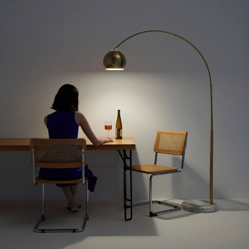 Brightech Olivia 75 in. Industrial Adjustable LED Arc Floor Lamp with Brass Metal Bowl Shade
