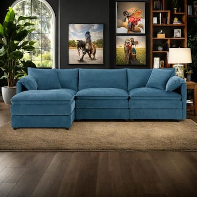 103.5" Chenille Sectional Sofa with 4-Seat L-Shaped Cloud Couch and Ottoman & Pocket Spring Cushions (330lb Capacity)