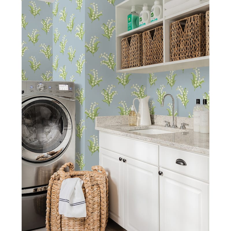 Erin Gates Farmington Blue Heather Lily of the Valley Wallpaper
