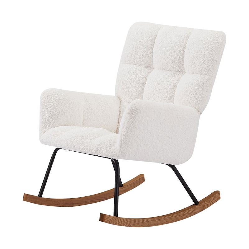 Modern 25.98" High Back Buttons Tufted Upholstered Rocking Chair with Solid Wood Legs