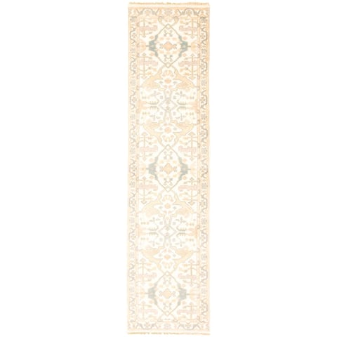 ECARPETGALLERY Hand-knotted Royal Ushak Cream Wool Rug - 2'4 x 9'8
