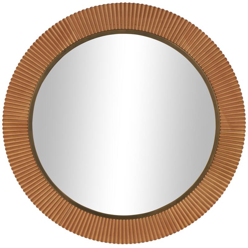 Wood Fluted Room Wall Mirror with Scalloped Edge - Brown - Roche River Decor - Brown