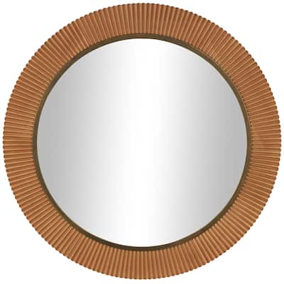 Wood Fluted Room Wall Mirror with Scalloped Edge - Brown - Roche River Decor