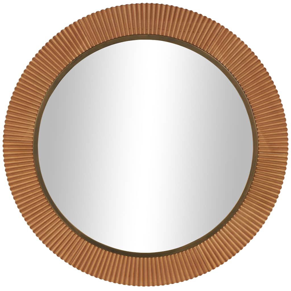 Wood Fluted Room Wall Mirror with Scalloped Edge - Brown - Roche River Decor