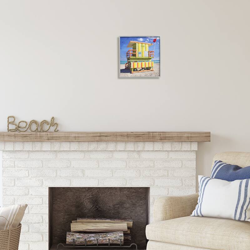 Stupell Yellow Summer Beach Hut Framed Giclee Art Design by LSR Design Studio