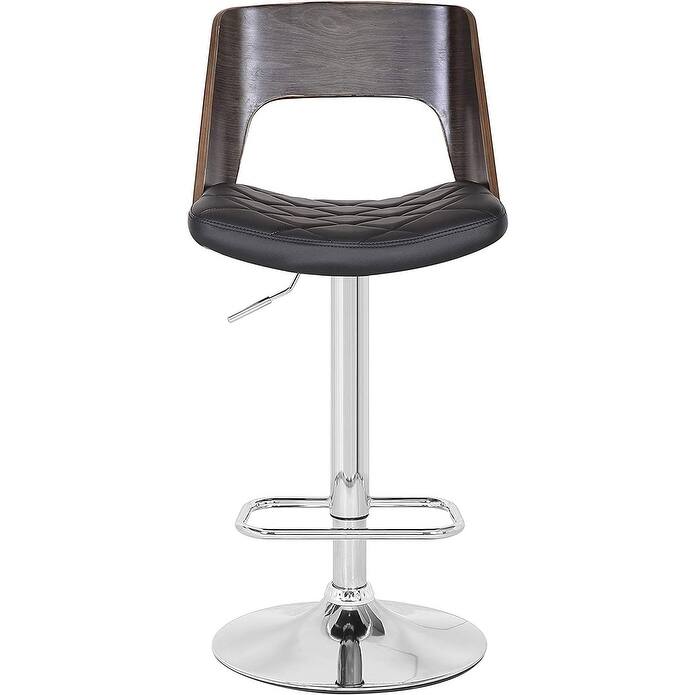 Bentwood Wood Back Adjustable Swivel Bar Stool with Diamond Quilted Finish Curved Seat and Back