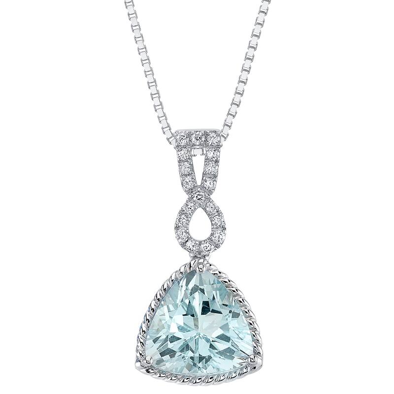 14k White Gold Aquamarine and Lab Grown Diamond Trillion Pendant, 3.69 cts