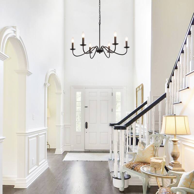 6-Light Rustic Farmhouse Simple Candle Chandelier for Bedroom, Kitchen, Living Room and Foyer