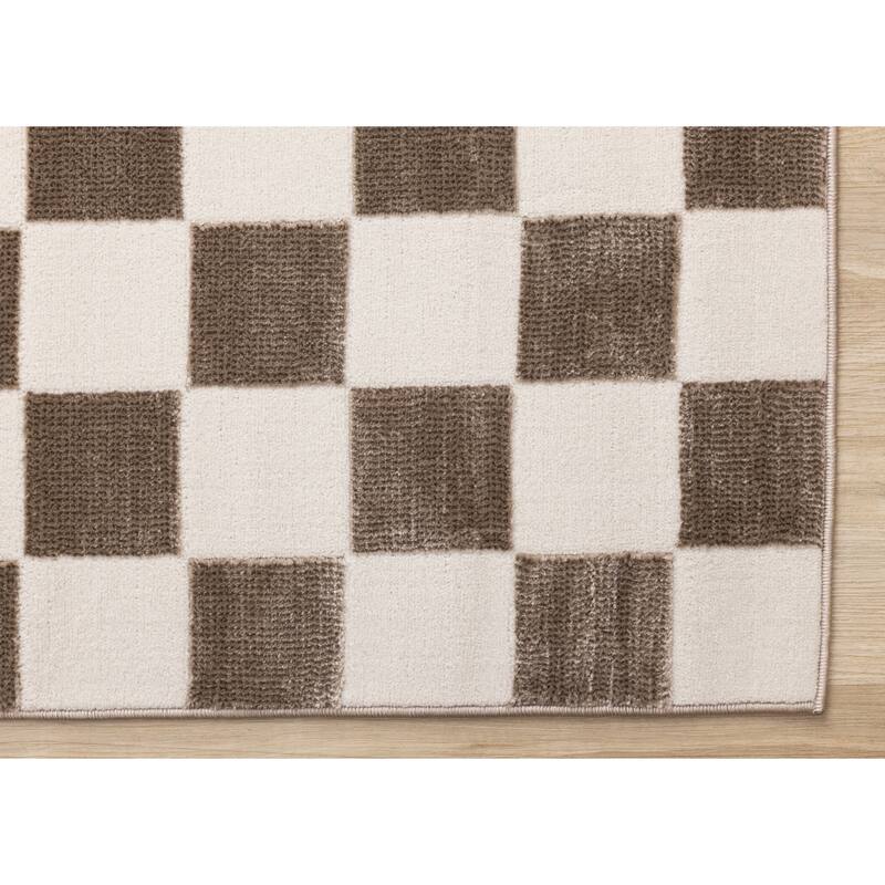 Leopold Collection - Checkered Brown White Geometric Area Rug