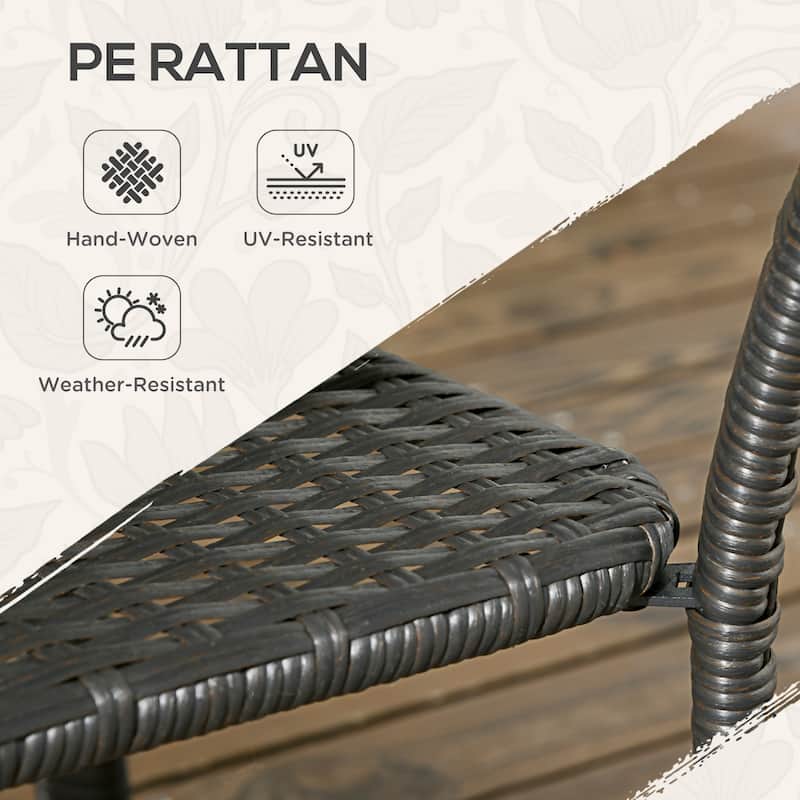 Patio PE Rattan Coffee Table with Storage Shelf, Outdoor 2-Layer Side Table with Wood-plastic Composite Top