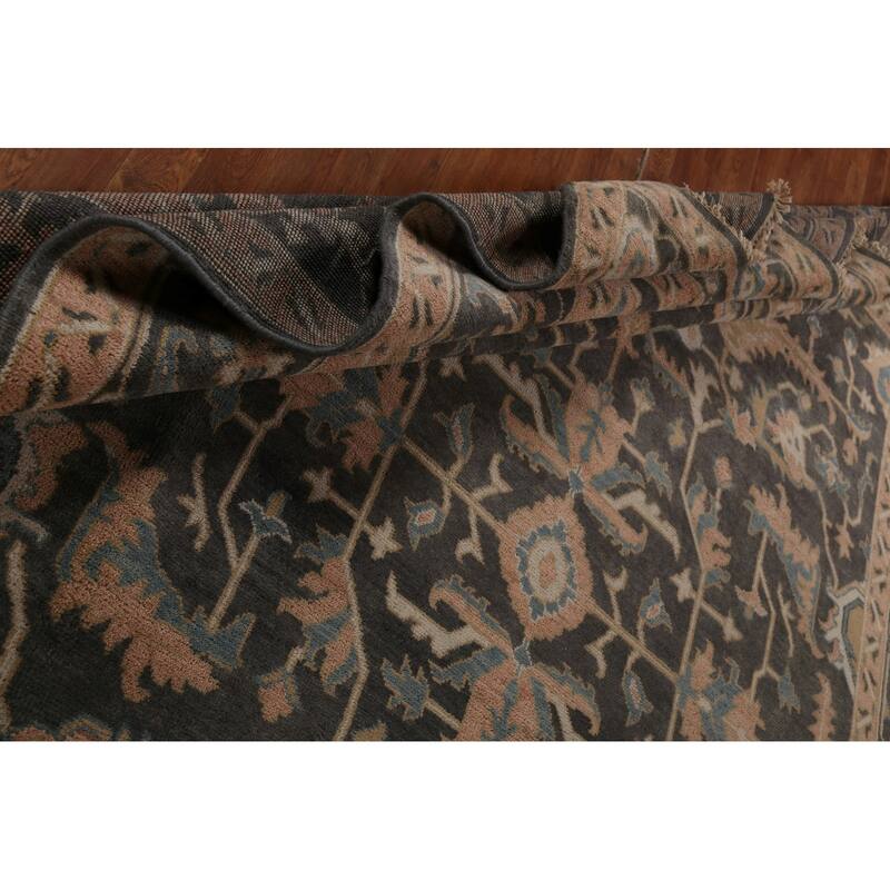 All-Over Floral Oushak Indian Area Rug Hand-Knotted Wool Carpet - 9'1" x 11'8"