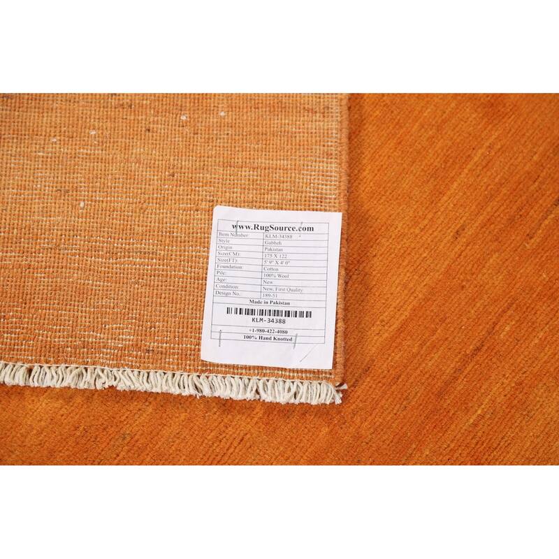 Orange Gabbeh Modern Rug Hand-Knotted Wool Carpet - 4'0"x 5'9"