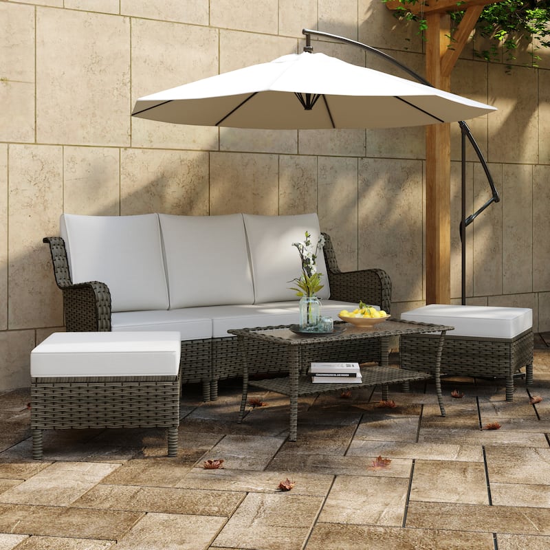 Outdoor 6-Piece Rattan Wicker Sectional Sofa Set With Cushion