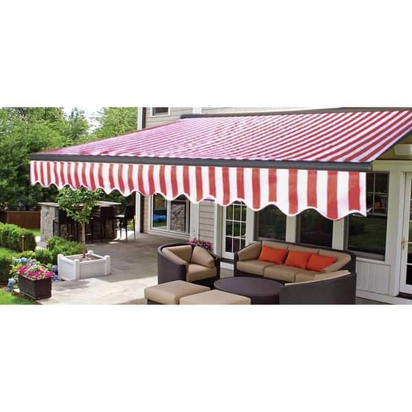 Shop Aleko Motorized Half Cassette Retractable Patio Awning 12x10 Ft Red White Striped Color On Sale Overstock 29118531