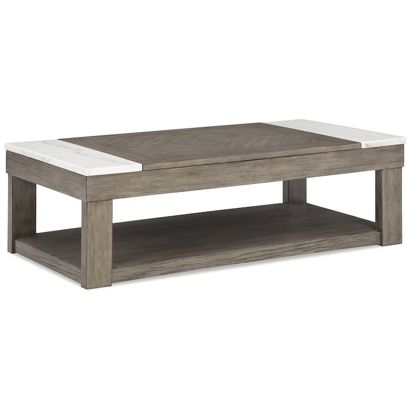 Signature Design by Ashley Loyaska Grayish Brown/White Lift-Top Coffee Table - 56.13" W x 28.25" D x 18.13" H