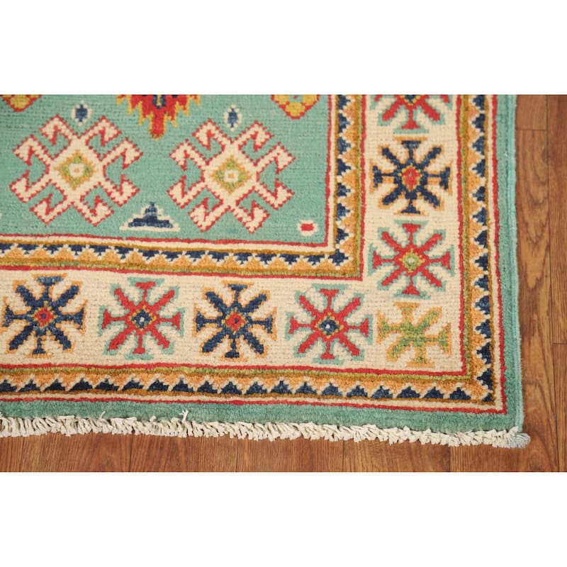 Turquoise Blue Kazak Oriental Accent Foyer Rug Handmade Wool Carpet - 2'0"x 3'0"