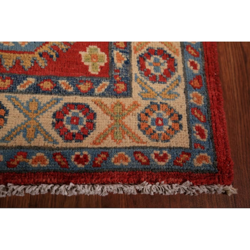 Geometric Red Kazak Oriental Foyer Rug Handmade Wool Carpet - 2'0" x 3'0"