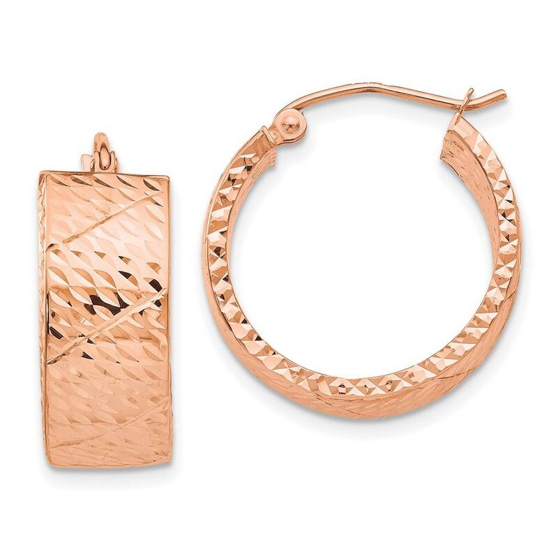 Curata 14k Rose Gold Textured 22x8mm Flat Wide Hoop Earrings -
