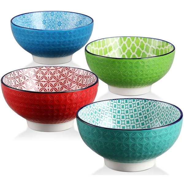 You Choose New. Large Pasta Bowls Embossed Colorful Abstract Designs Set Of 4 