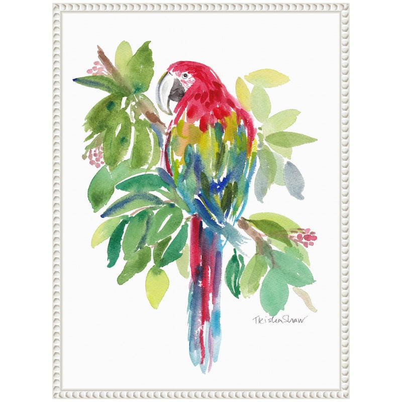 Kate and Laurel Sylvie Bright Parrot in the Greens Framed Canvas by Patricia Shaw
