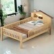 preview thumbnail 12 of 21, Full Wood Bed with LED & Storage, House-Shaped Headboard Natural