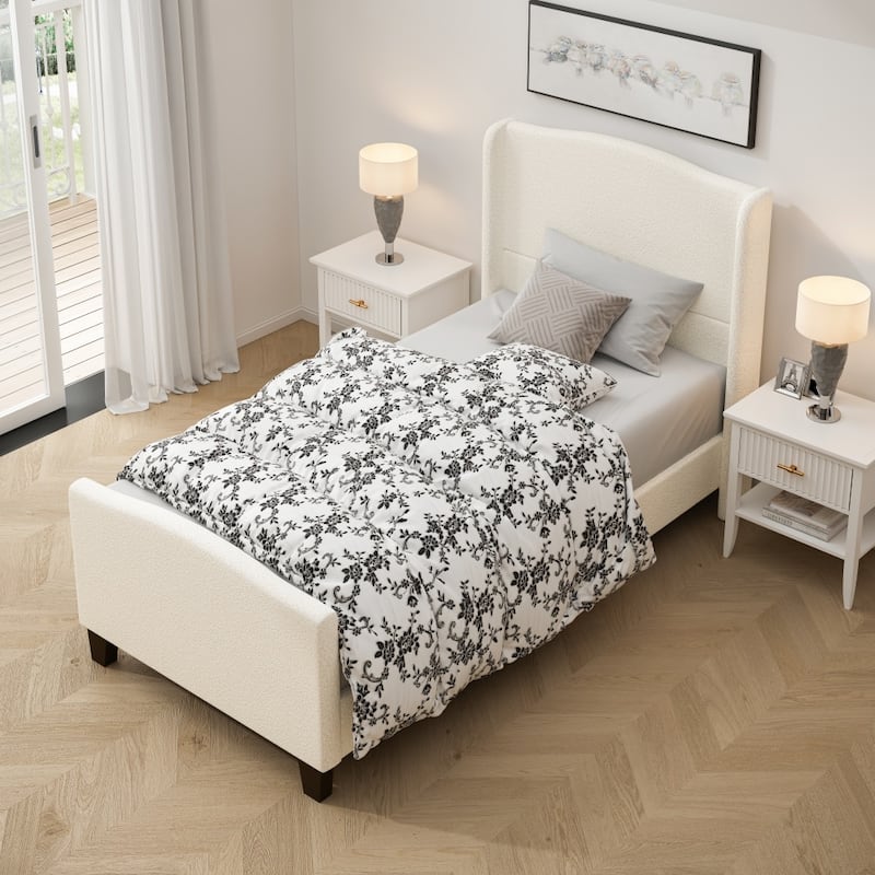 Bed Frame with 49.21"High Back Upholstered Headboard and 27.17" High Footboard - Twin