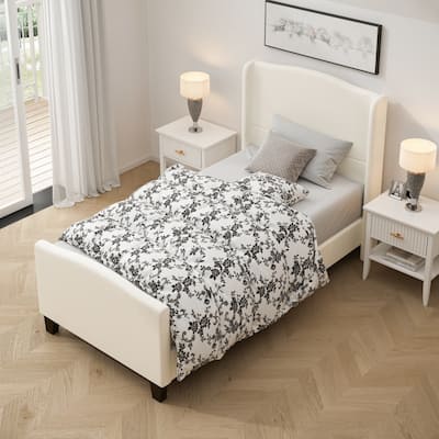 Bed Frame with 49.21"High Back Upholstered Headboard and 27.17" High Footboard