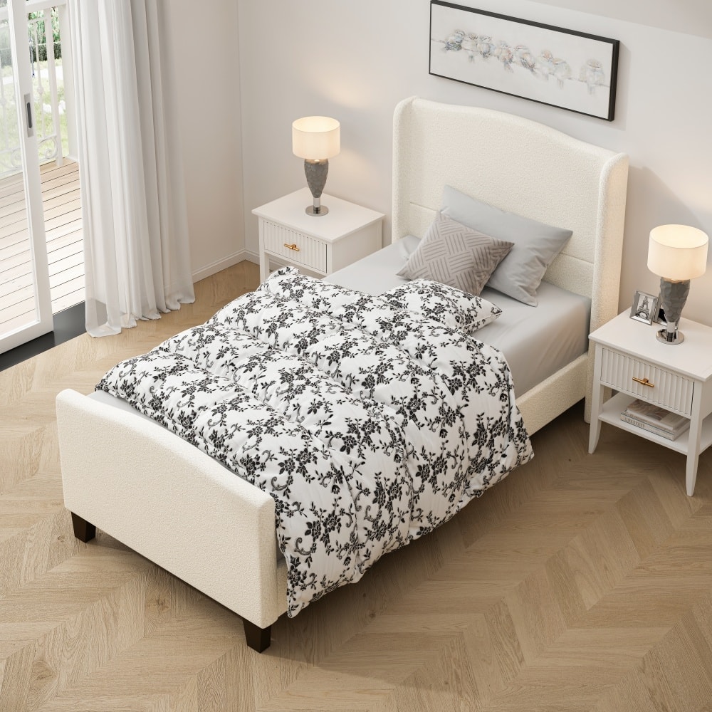 Bed Frame with 49.21"High Back Upholstered Headboard and 27.17" High Footboard