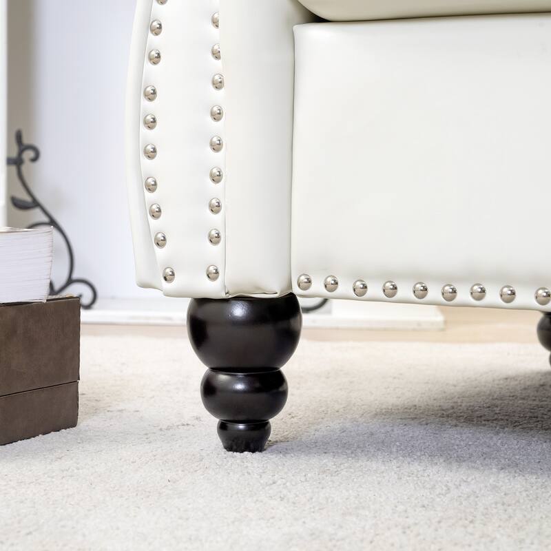 Faux Leather Single Sofa Chair Accent Chair, Mid-Century Modern Living Room Armchairs with with Rolled Arms & Nailhead Trim