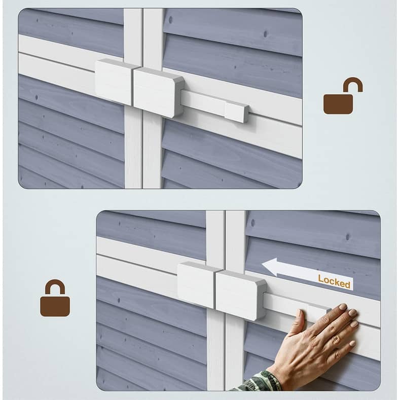 Outdoor Storage Cabinet with 3 Shelves, Outside Vertical Tall Tool Shed Double Lockable Wooden Garden Shed with Waterproof Roof