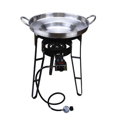 Bene Casa Double Cast Iron Burner with commercial grade stainless steel Party Sized griddle Set, - (Party Size)