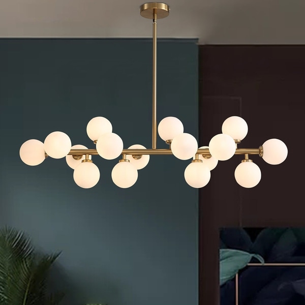40 in. Linear Mid Century Modern Chandelier 16 Light Gold Brass Sputnik Pendant Light with Frosted Glass Globe for Dining Room On Sale Bed Bath Beyond 35847618