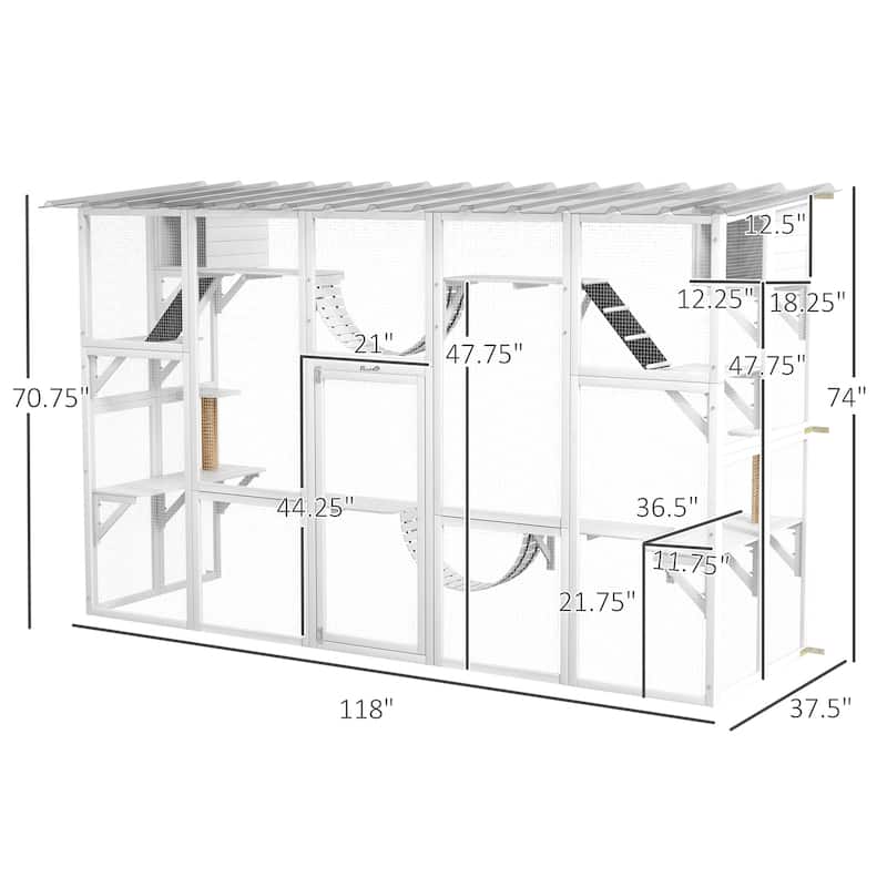 PawHut Catio Playground Outdoor Cat Enclosure Wooden Cat House Shelter