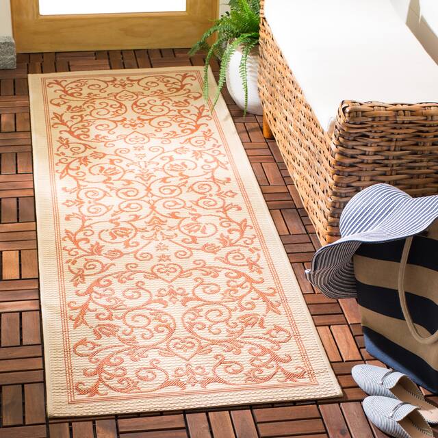 SAFAVIEH Courtyard Clarine Indoor/ Outdoor Waterproof Patio Backyard Rug - 2'3" x 10' Runner - Natural/Terra