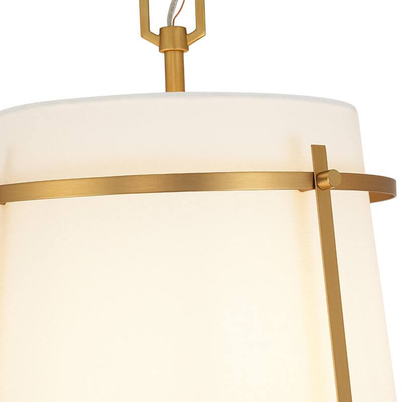 Modern 1-Light Round Cylinder White Fabric Cage Pendant Chandelier