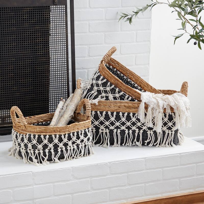 Black Banana Leaf Bohemian Storage Basket (Set of 3) - S/3 23", 22", 18"W