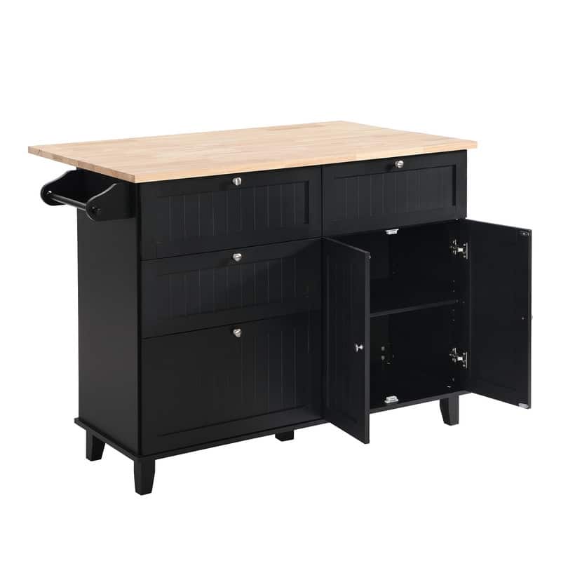 Farmhouse-Style Kitchen Island Set with Drop-Leaf Table, Two Seats, Storage Cabinet, Drawers, and Towel Rack‌