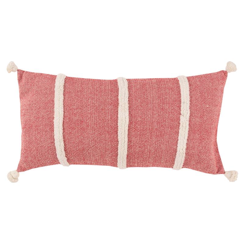 Rizzy Home Striped Throw Pillow with Tassels - Polyester - Red