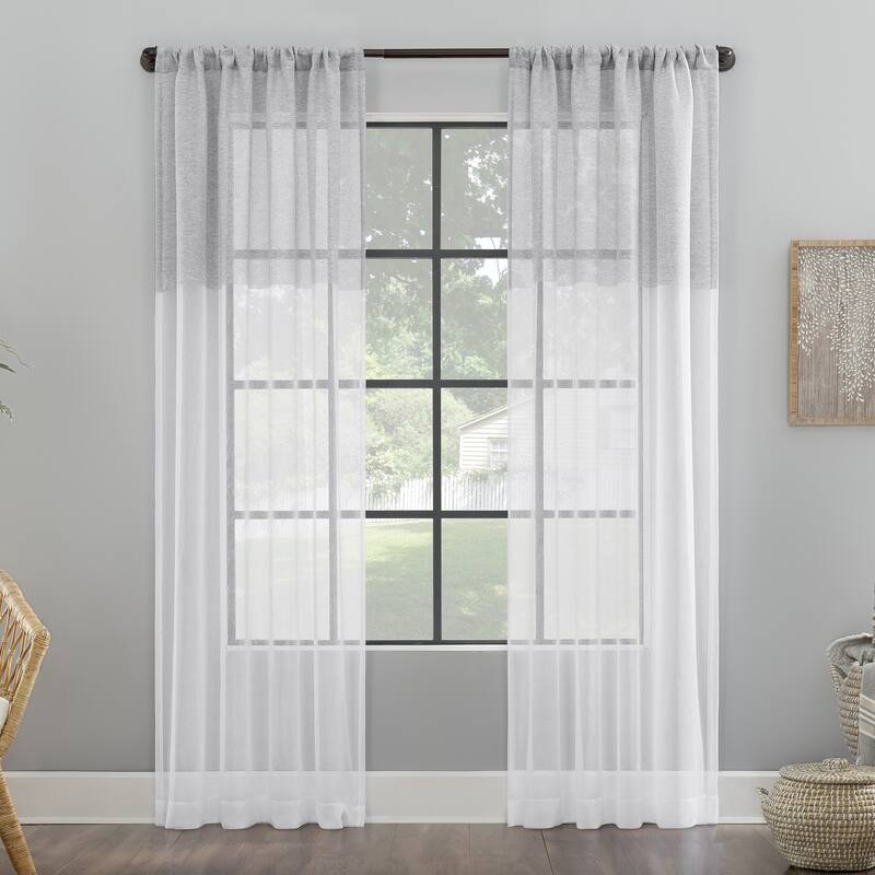Clean Window Color Block Accent Anti-Dust Sheer Curtain Panel, Single Panel