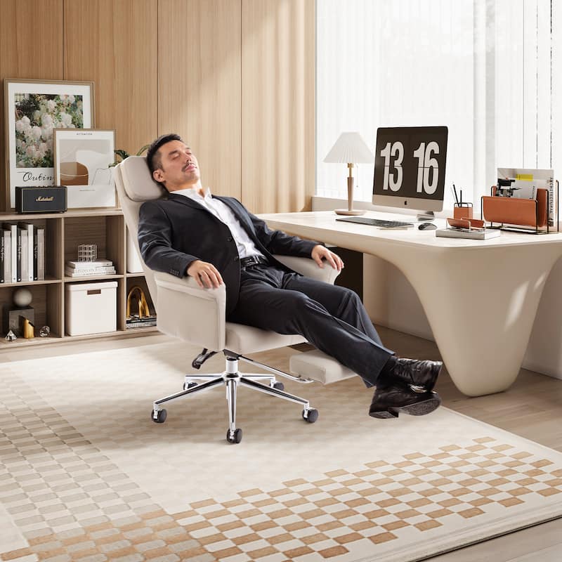 Glitzhome 49"H Modern Adjustable Swivel High Back Ergonomic Office Chair with Armrest and Extendable Footrest