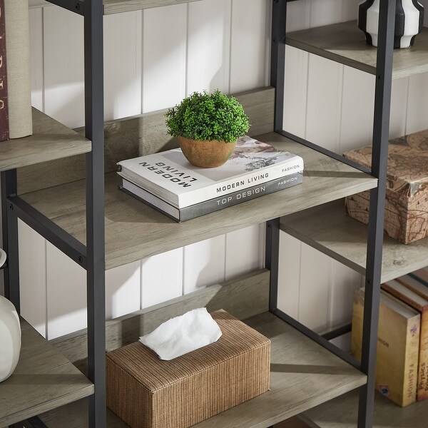 Retro Wooden Style Triple Wide 5-shelf Bookshelves,69.3