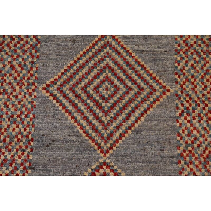 Hand Knotted Oriental 100% Wool Carpet Modern Geometric Greys & Charcoal Moroccan Area Rug - 9' 8'' X 6' 4''