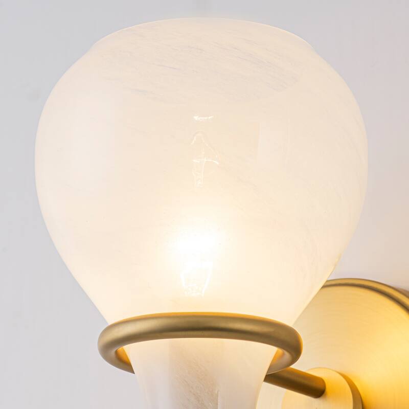 Modern Gold Vanity Light with Clouded Glass Bulb-Vase Shades Bathroom