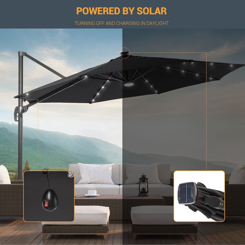 10 Ft LED Offset Cantilever Hanging Patio Umbrella by LIVOOSUN