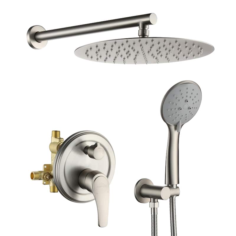 5-Spray Patterns with 9/10/12-in Wall Mount Dual Shower Heads - 12" - Brushed Nickel