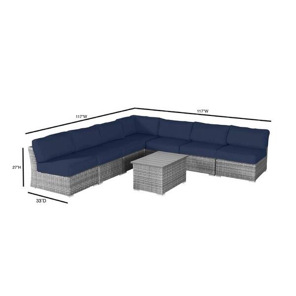 LSI 8 Piece Rattan Sectional Seating Group with Cushions Bed Bath